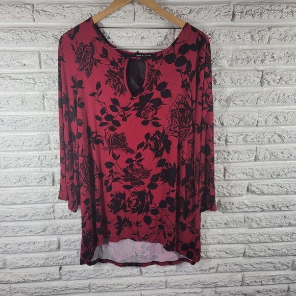 Cable Gauge Womens Top Extra Large XL Mesh Lattice Back Red Floral FLO165E - Picture 1 of 10